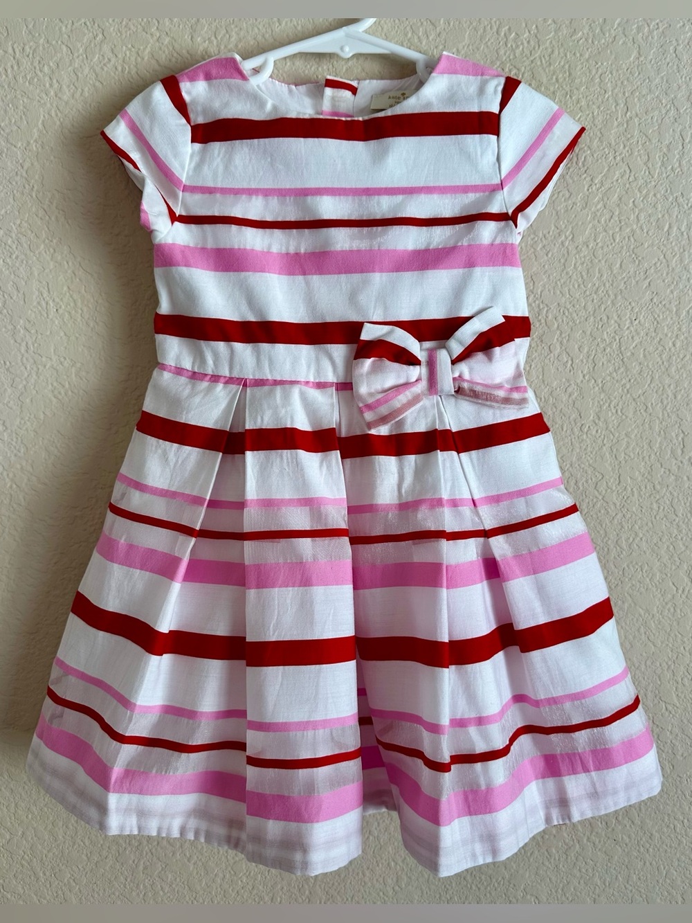 Kate Spade New York Girl’s Designer White Pink Red Stripe Fit & Flare Dress 3 YR